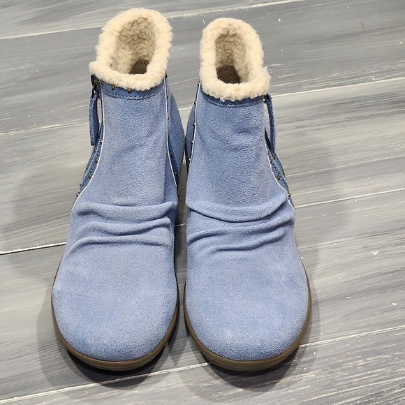 Skechers Booties Jumper Sweet Stud Blue Suede Sherpa Lined Wedge Boots Size 6 - Picture 4 of 12